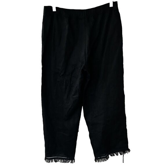Theory Fringe Crop Pants Size 6 100% Linen Black Pockets Beachy Coastal - Picture 5 of 9